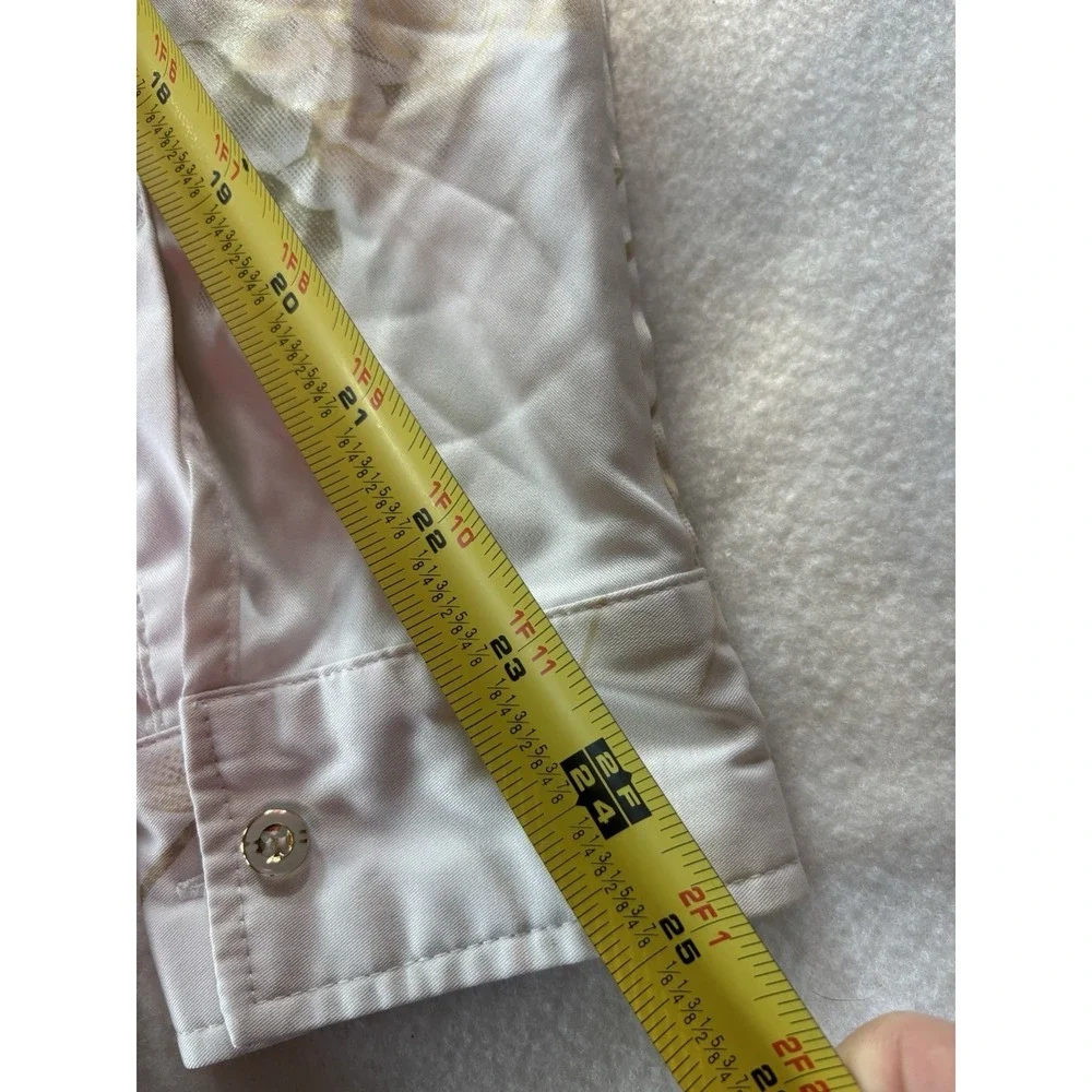 Western White Button Up‎ Shirt With Gold Roses Print Long Sleeve Cowboy Rodeo